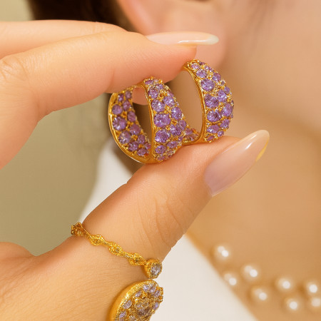 Light Purple Zircon Earrings-112